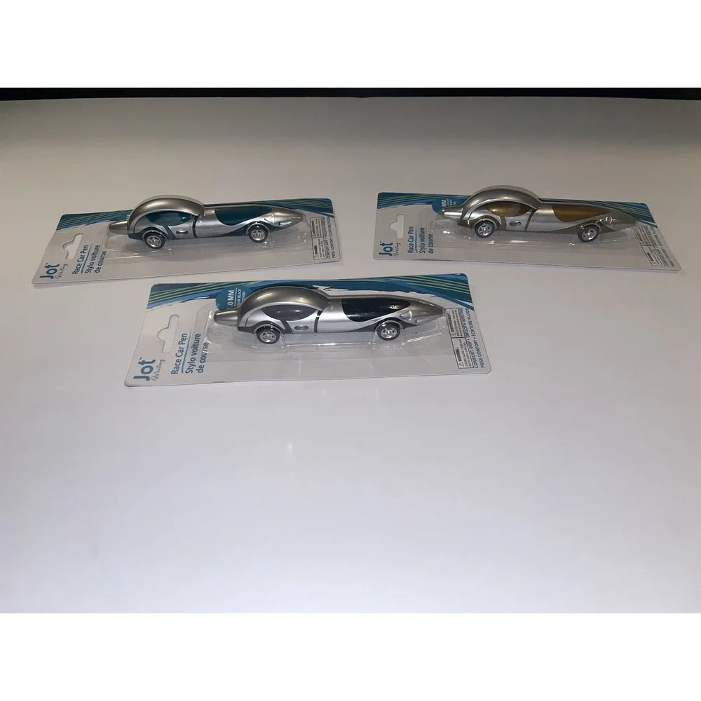 Jot Race Car Shaped Novelty Pens Set Lot of 3 Blue Black Gold 1.0mm Sealed New